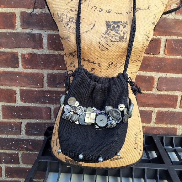 Carol Kurtz OOAK vintage button drawstring cricket bag - Picture 11 of 13